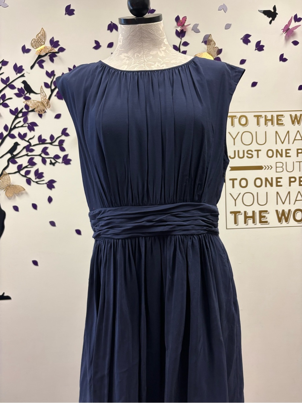 Chico's Navy Gathered Waist A-Line Dress - Picture 2 of 8